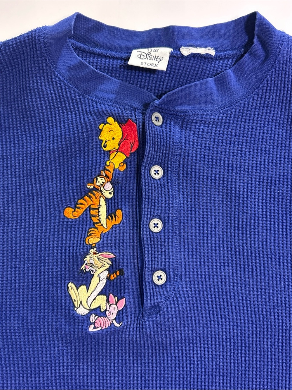The Disney Store Blue Thermal Shirt with Pooh Tigger Rabbit Piglet vintage